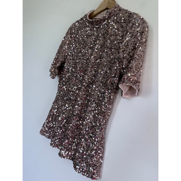 BOSTON PROPER rose gold embellished sequin mock neck holiday festive top blouse - Picture 5 of 11